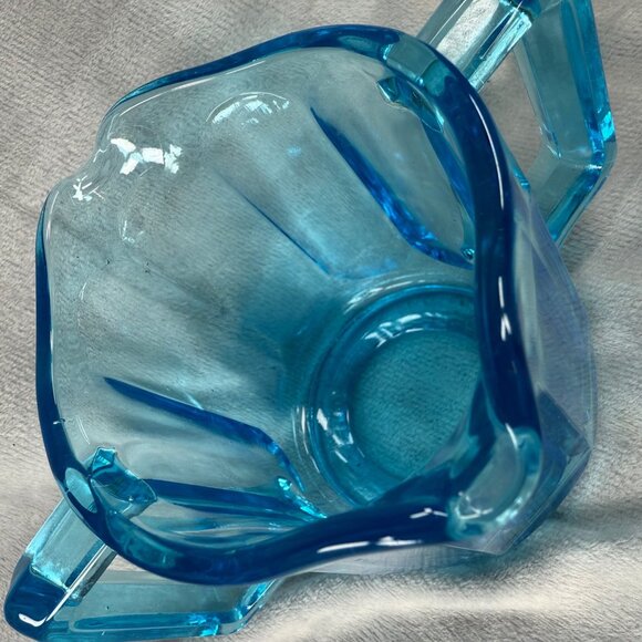 Vintage Art Deco Blue Glass Creamer Sugar Set with Handles Kitchen Dining Decor - Picture 12 of 16